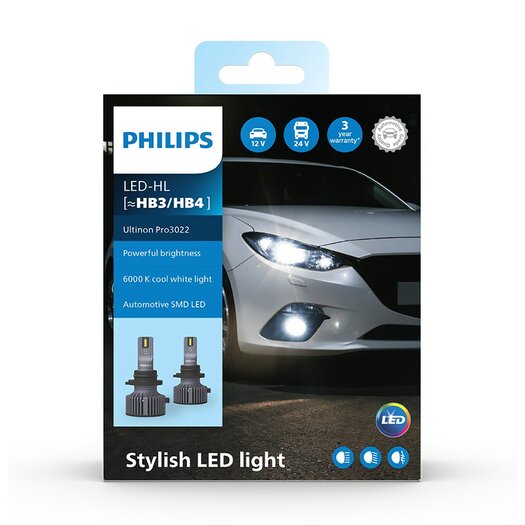 Philips HB3/HB4 LED Koplamp 12-24V Ultinon Pro3022 Set - Werkenbijlicht