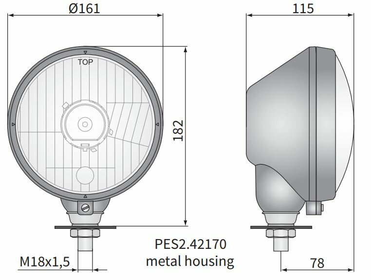 koplamp &Oslash;161x115 H4 Metalen Behuizing