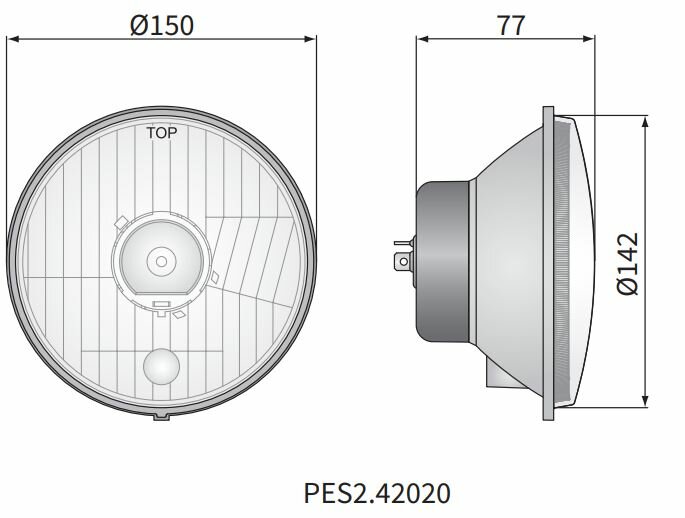 Headlamp H4 Ø150x77 Metal Housing
