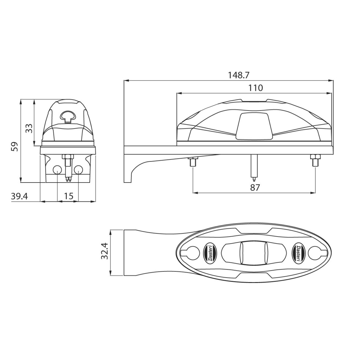 LED Markeringslamp 3-Functies 10-30V Haaks Bevestiging (AMP Superseal connector)