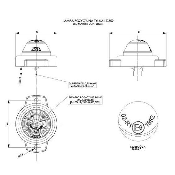 Horpol LED Type Marker Light Red Rond LD-359