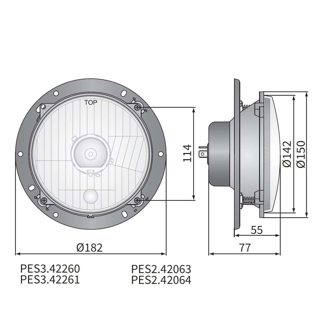 Headlamp H4 Ø182x77 + Mounting Plate
