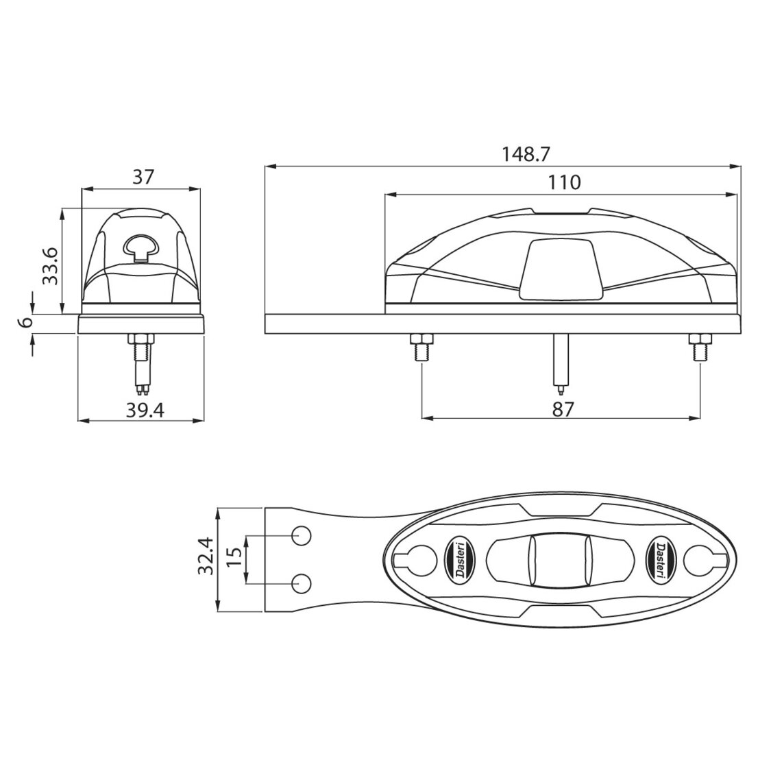 LED Markeringslamp 3-Functies 10-30V met Beugel (AMP Superseal Connector)