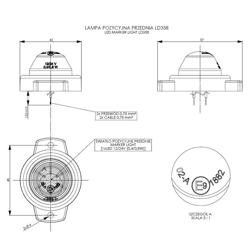 Horpol LED Type Marker Light White Round LD-358