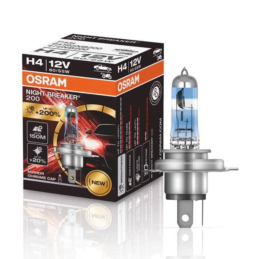 Osram H4 Halogen Lamp 12V 60/55W P43t Night Breaker 200 Osram H4 Halogen Lamp 12V 60/55W P43t Night Breaker 200