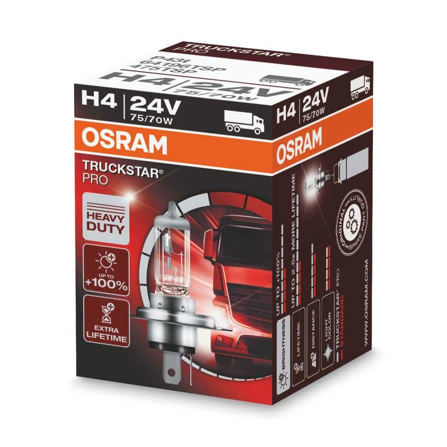 Osram H4 Halogen Lamp 24V 75/70W P43t Truckstar Pro Osram H4 Halogen Lamp 24V 75/70W P43t Truckstar Pro