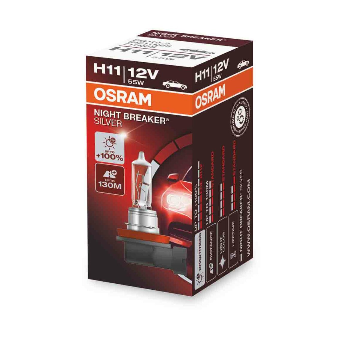 Osram H11 Halogen Lamp 12V 55W PGJ19-2 Night Breaker Silver Osram H11 Halogen Lamp 12V 55W PGJ19-2 Night Breaker Silver