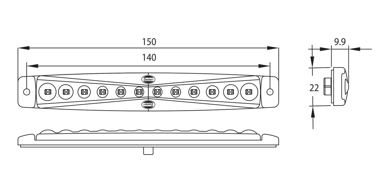 LED Achtermarkering Rood Lang 12V