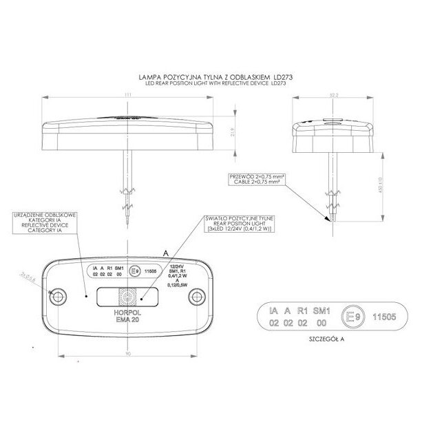 Horpol LED Rear Marker Red With Reflector LD 273