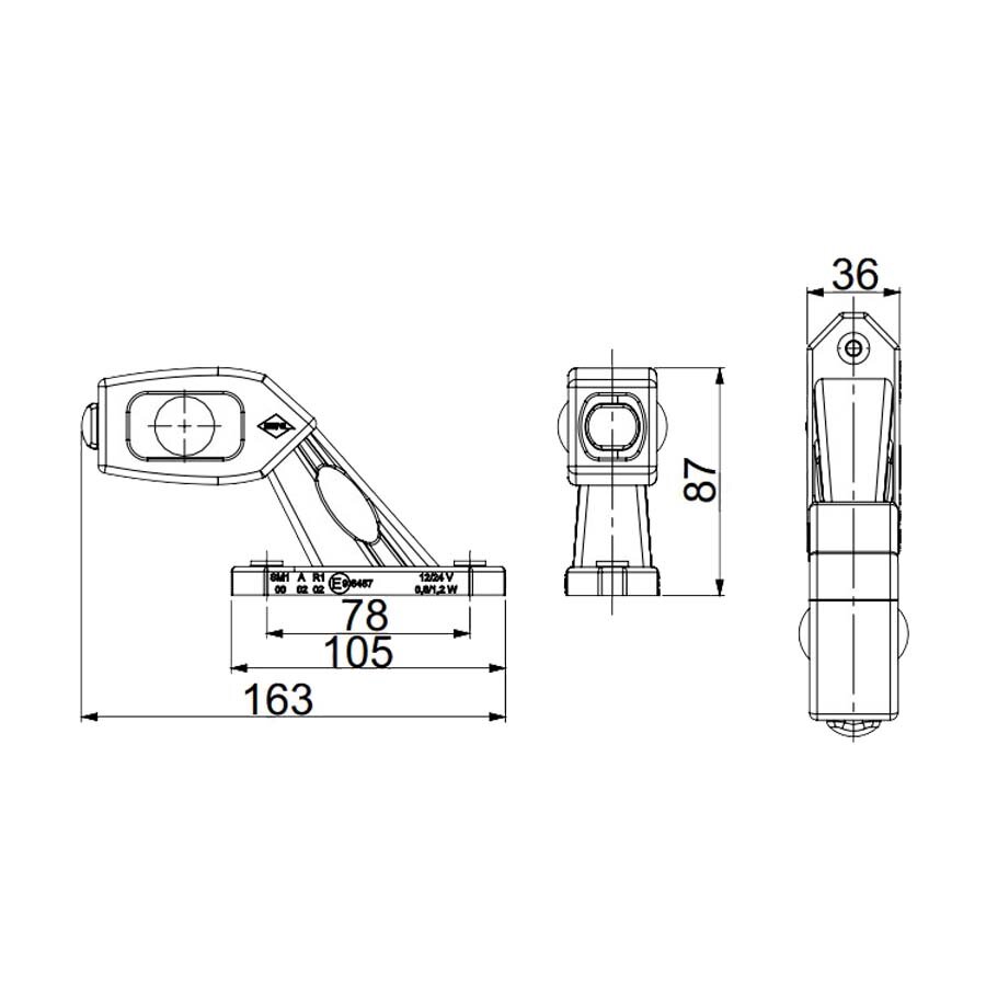 Horpol LED Stalk Marker Lamp 3-Functions + 0,4m cable Horizontal Left