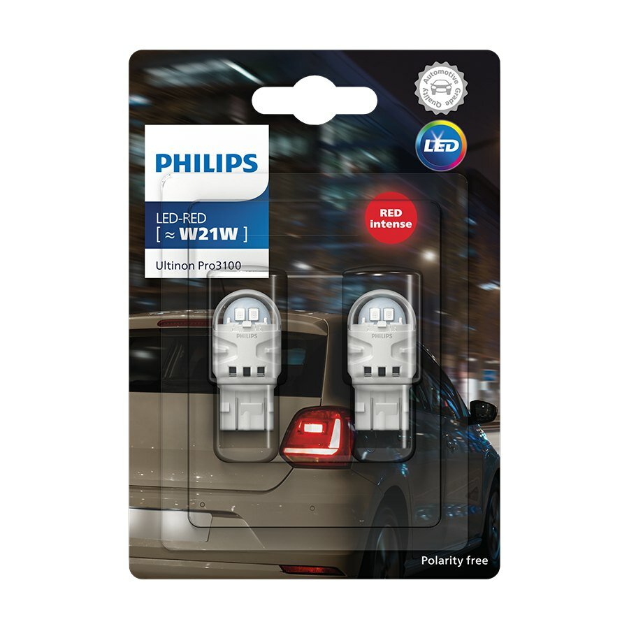 Philips LED Retrofit W21W Red 12V 2 Stuks Philips LED Retrofit W21W Red 12V 2 Stuks