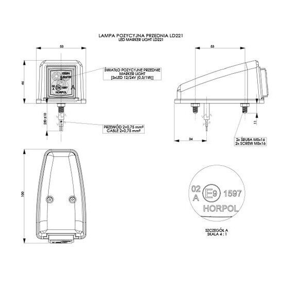 Horpol LED Top Marker Light White Square LD-221