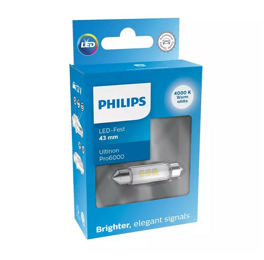 Philips SV8.5 Festoon 43mm Neutral white 4000K 12V Philips SV8.5 Festoon 43mm Neutral white 4000K 12V