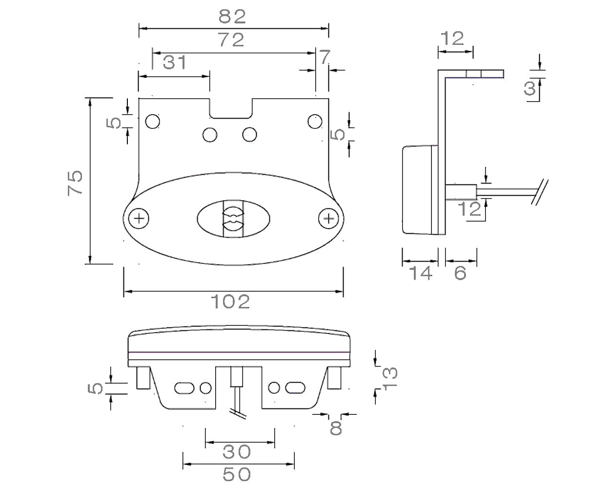 Aspöck LED Markeringslamp Flatpoint II 12V + Bevestigingsbeugel
