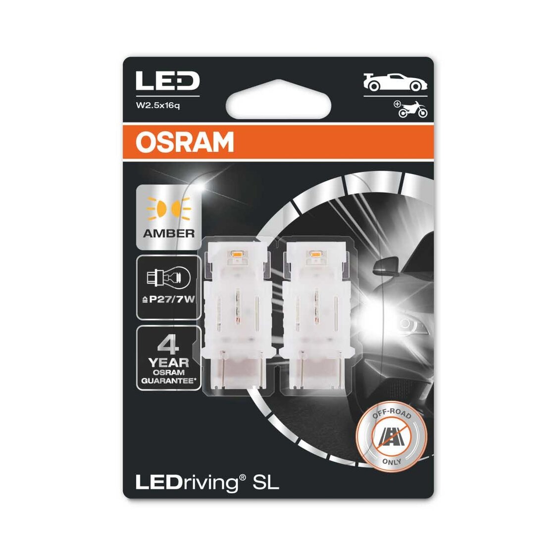 Osram P27/7W LED Retrofit Oranje 12V W2.5x16q 2 Stuks Osram P27/7W LED Retrofit Oranje 12V W2.5x16q 2 Stuks