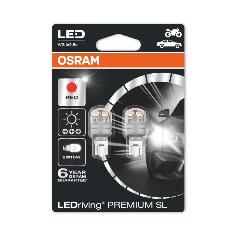 Osram W16W LED Retrofit Red 12V W2.1x9.5d 2 Pieces Osram W16W LED Retrofit Red 12V W2.1x9.5d 2 Pieces