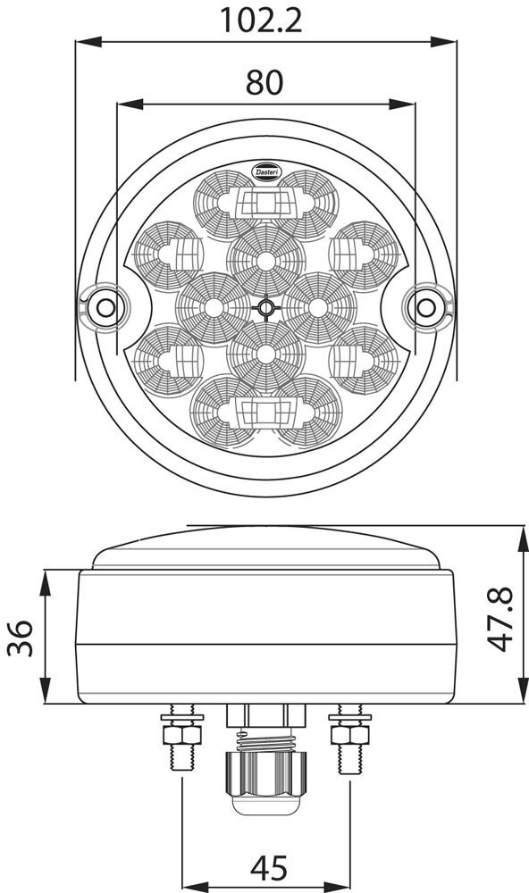 3-Function Led Rear Lamp Round &Oslash;102,2 mm