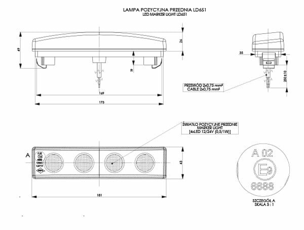 Horpol LED Front Marker Light White With 4 LEDs 12/24V | LD-651