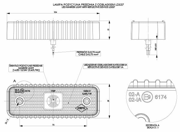 Horpol LED Front Marker Light White With Reflector And Thick Rubber Base 12/24V | LD-537