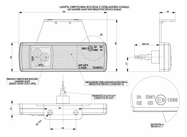 Horpol LED Hanging Side Marker Light Amber Left 12/24V | LD-456/L