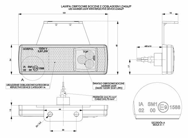 Horpol LED Hanging Side Marker Light Amber Right 12/24V | LD-456/P