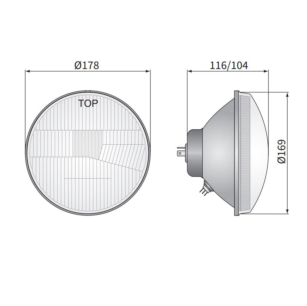 Headlight Built-in Round &Oslash;178mm / 7 Inch H4