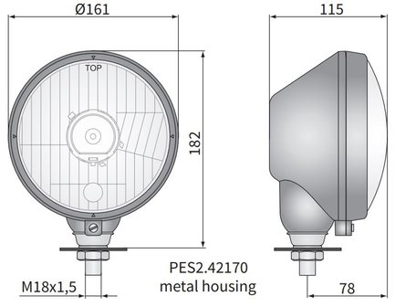 Headlamp &Oslash;161x115, H4, metal