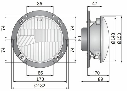 Headlamp R2 &Oslash;182x89 Incl 12V Bulbs