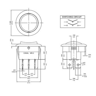 Built-in Rocker Switch Round Max. 250V 10A 2 ON-OFF-ON