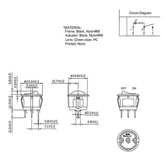 Built-in Rocker Switch Round 24V 10A Green