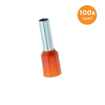 Electric End Terminal Insulated 4mm&sup2; Orange 100 Pieces