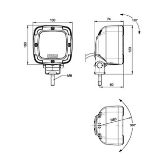 Fristom FT-064 LED Work Light + Reversing Light with Cable