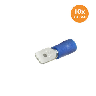 Vlaksteker Ge&iuml;soleerd Blauw (6,3x0,8mm) 10 Stuks