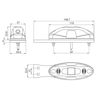 LED Marke Lamp 3-Functions 10-30V With Bracket (AMP Superseal Connector)