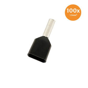 Twin Entry End Terminal Insulated 1,5mm&sup2; Black 100 Pieces