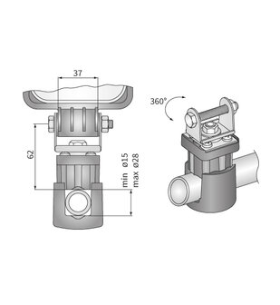 On-pipe holder 3D Adjustable &Oslash;15-28mm