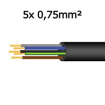 Soepele aansluitkabel 5x 0,75mm&sup2;