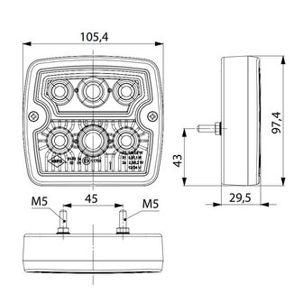 Horpol LED Achterlicht Vierkant 5P LZD 2102