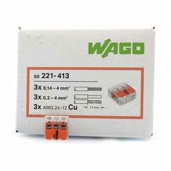 Wago 221-413 Connection Clamp 3-way 50 Pieces