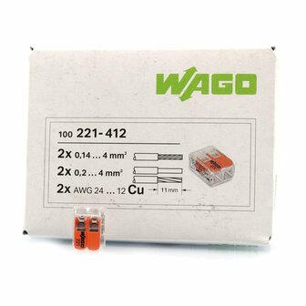 Wago 221-412 Connection Clamp 2-way 100 Pieces