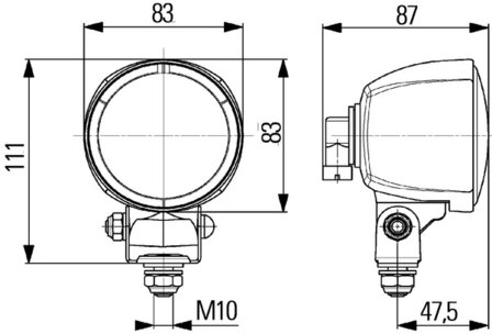 Hella Werklamp M70 verreikend staand Met Gloeilampen 12V H9 | 1G0 996 176-051