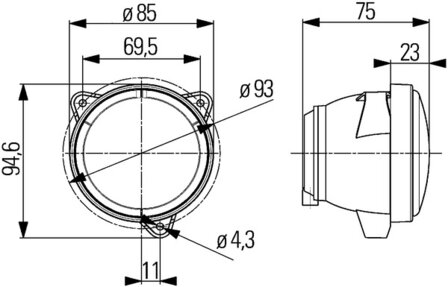 Hella Werklamp M70 verreikend inbouw z/gl H3 | 1G0 996 176-031