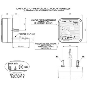 Horpol LED Front Marker White Square 12-24V LD 096