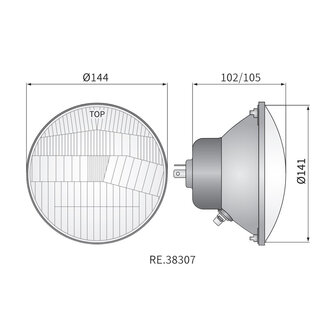 Headlamp Round &Oslash;144mm H4 + T4W Built-in 5 3/4 Inch