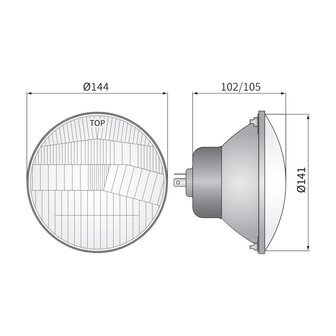 Headlamp Round &Oslash;144mm H4 Built-in 5 3/4 Inch