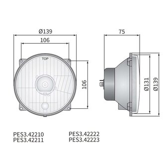 Headlamp H4 &Oslash;139x75 hole pattern 106x106 12V