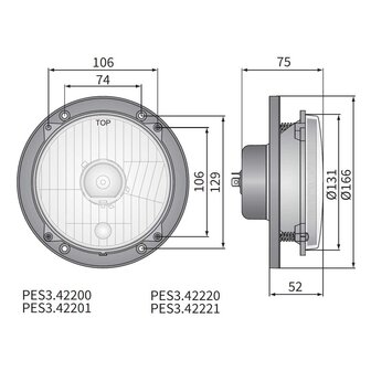 Headlamp H4 &Oslash;166x75 hole pattern 106x106 12V