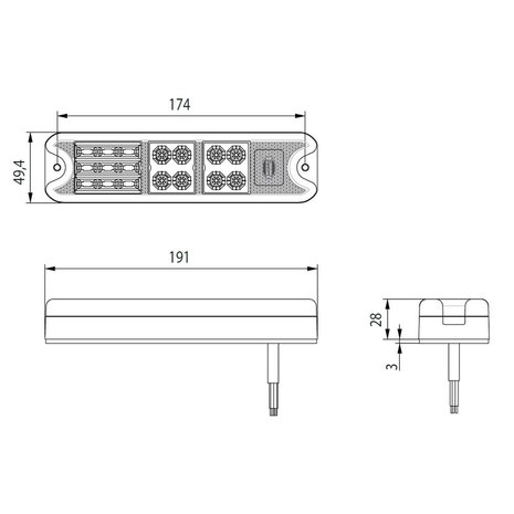 Rear Led Lamp Rectangular 10-30V