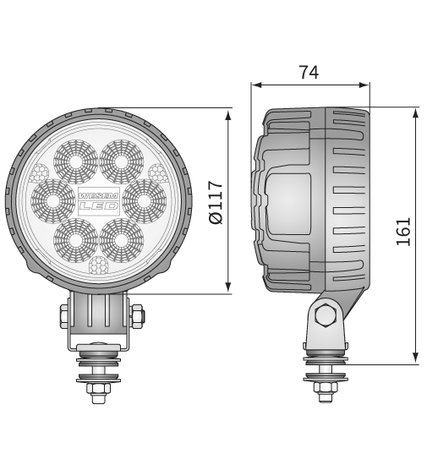 LED Werklamp Breedstraler 2500LM + Kabel + Schakelaar afmetingen