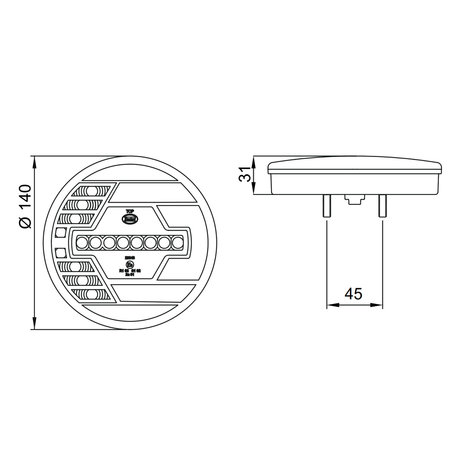 LED Rear Lamp Left Ø140mm + Dynamic side-indicator